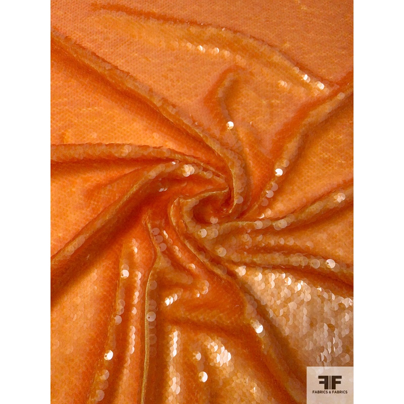 Prabal Gurung Solid Fish Scale Sequins on Tulle – Tangerine Fabric by the Yard