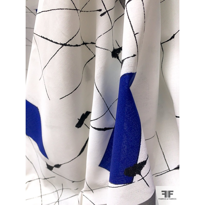 The Architect’s Geometric Sketch Printed Cotton Lawn – White / Royal Blue / Grey / Black Fabric by the Yard