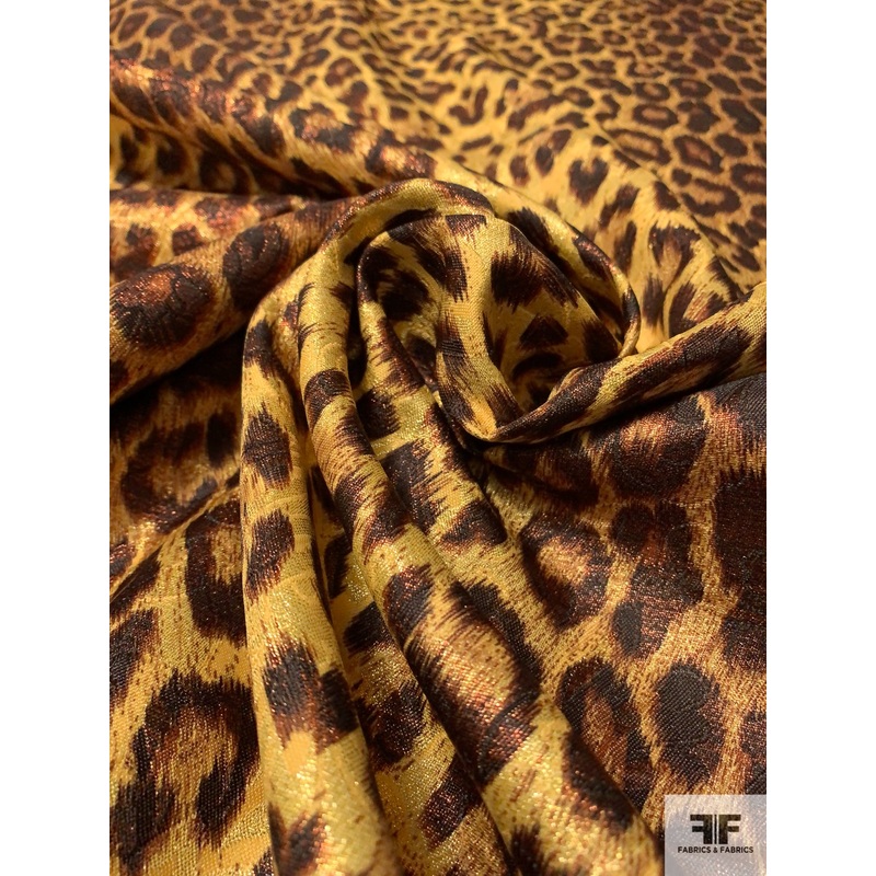 Animal Pattern Printed Jacquard Metallic Brocade – Yellow-Gold / Brown / Copper Fabric by the Yard