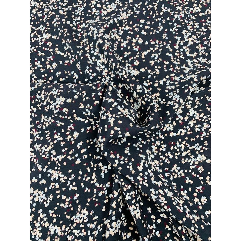Ditsy Leaf Pattern Matte-Side Printed Silk Charmeuse – Dark Grey / Sky Blue / Maroon Fabric by the Yard