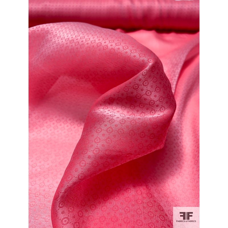 Geometric Circle Pattern Ultra-Soft Satin Face Organza – Strawberry Pink Fabric by the Yard