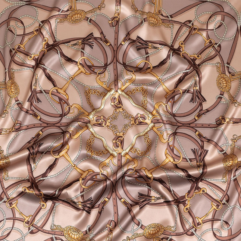 Mood Exclusive Italian Beige, Taupe and Gold Bridles and Reins Silk Charmeuse Panel