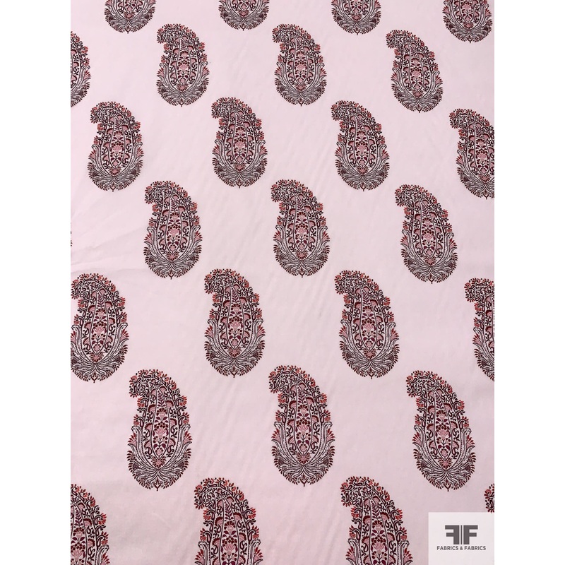 Ornate Paisley Printed Cotton Voile – Light Pink / Red / Maroon Fabric by the Yard