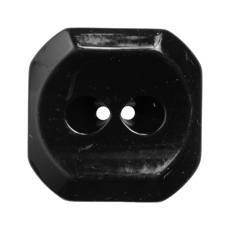 Square Plastic 2-Hole Button with Cut Corners Made in Italy – 54L/34mm – Black