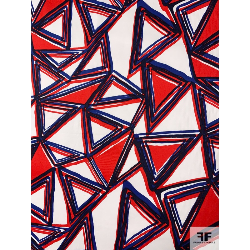 Triangles Web Printed Stretch Cotton Sateen – Red / White / Blue / Black Fabric by the Yard