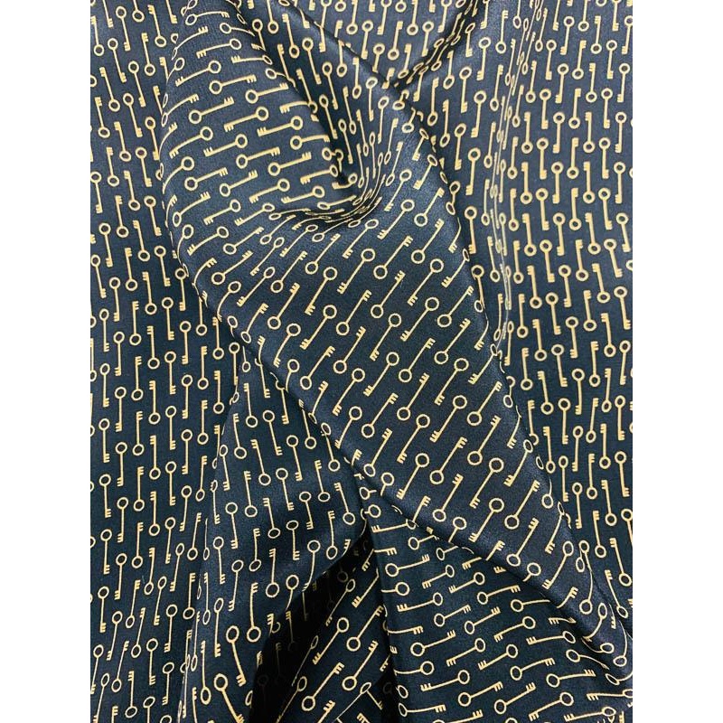 Vintage Keys Printed Silk Crepe de Chine – Black / Gold Fabric by the Yard