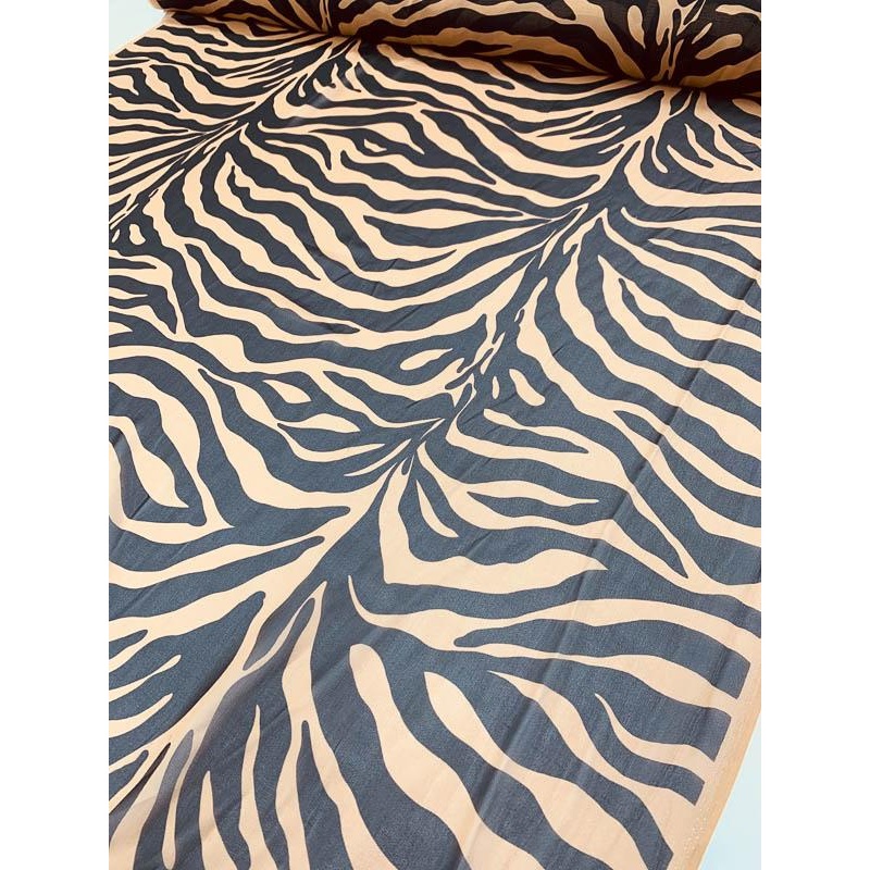Bold Zebra Pattern Printed Silk Chiffon – Milk Chocolate / Black Fabric by the Yard