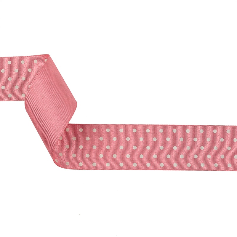 Flamingo Pink and White Polka Dots Grosgrain Ribbon – 1.625″