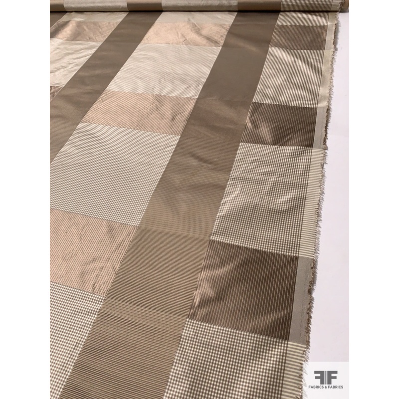 Gingham Check and Ottoman Patched Silk Taffeta – Chamoisee Tan / Beige Fabric by the Yard