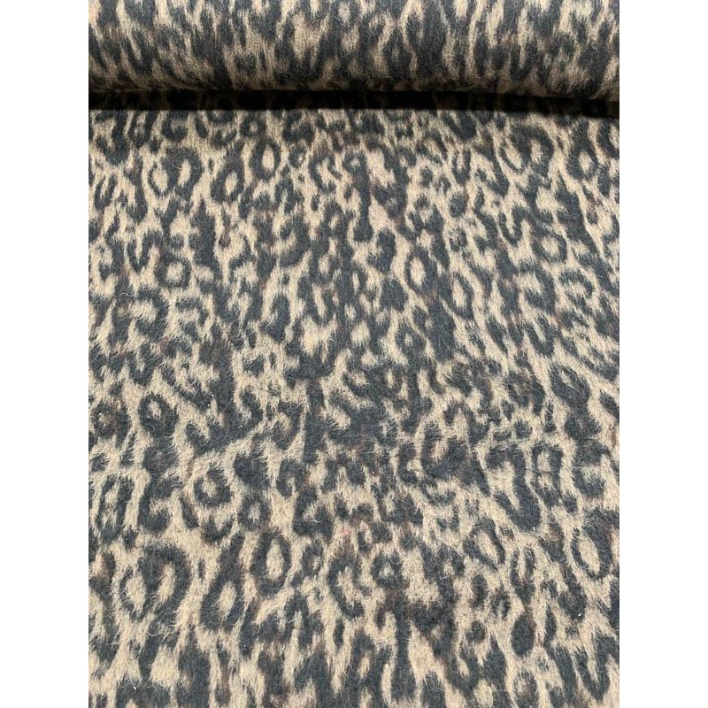 Italian Cheetah Mohair-Like Wool Coating – Black / Brown Fabric by the Yard