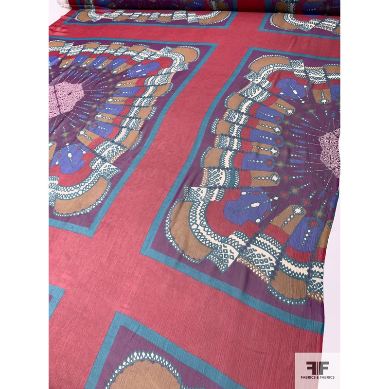 Italian Designed Frames Printed Silk Chiffon Panel – Red / Purple / Teal / Off-White Fabric by the Panel