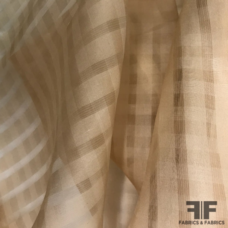 Italian Gingham Organza – Beige Fabric by the Yard