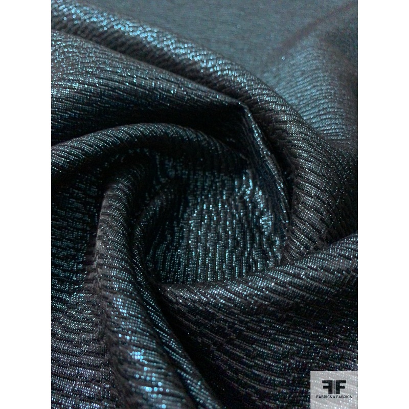 Italian Glam Textured Lam – Metallic Turqouise / Black Fabric by the Yard
