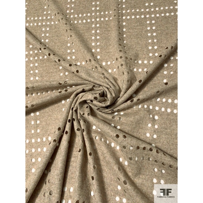 Italian Wool Jersey with Cut Polka Dot Grid – Heather Tan Fabric by the Yard