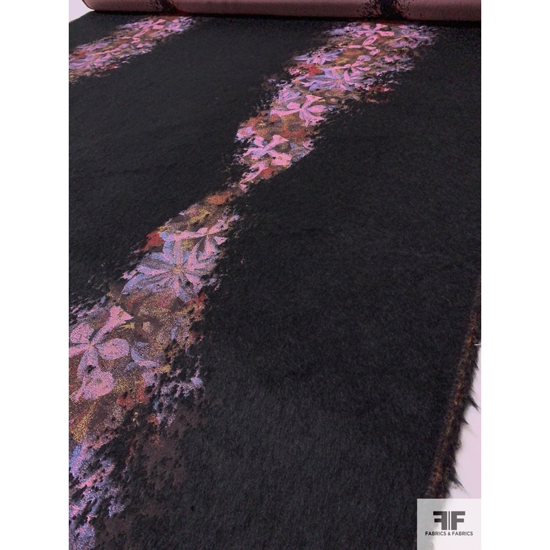 J Mendel Italian Trailing Floral Novelty Mohair Brocade – Black / Dusty Pink / Purple Fabric by the Yard