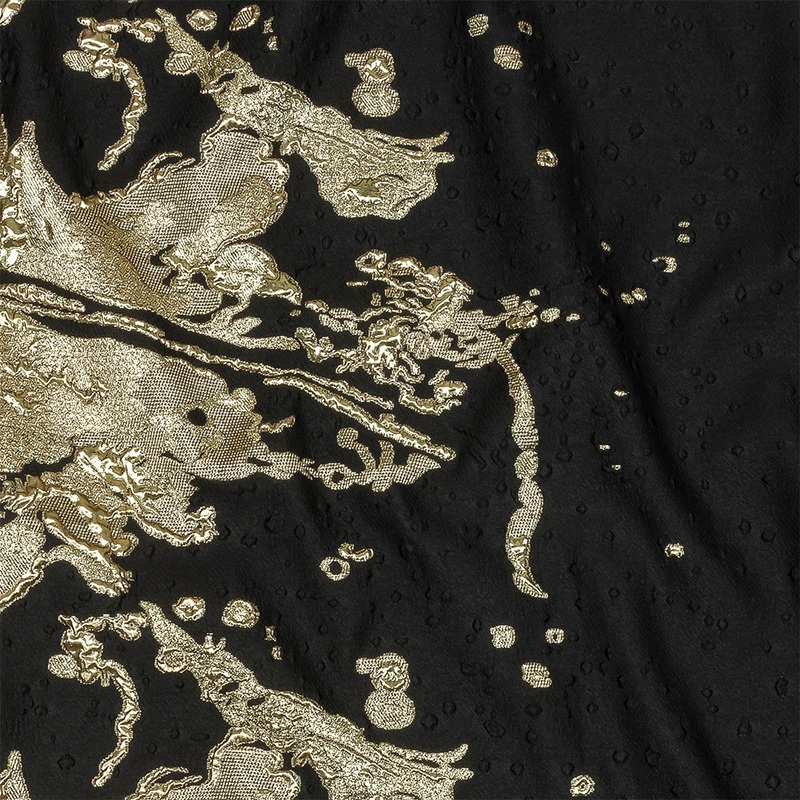 Metallic Golden Mist and Black Spotted and Splattered Luxury Brocade