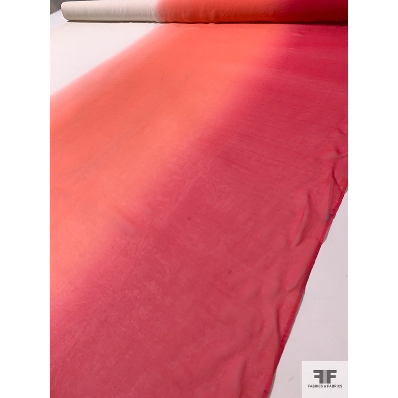 Ombr Printed Silk Chiffon – Raspberry Red / Pink-Coral / Off-White Fabric by the Yard