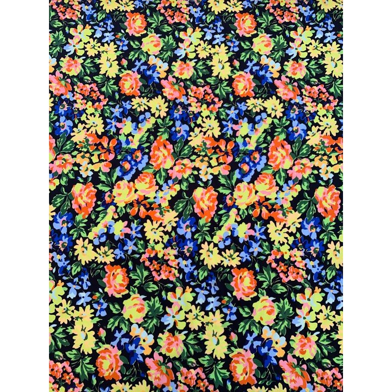 Summery Floral Printed Silk Crepe de Chine – Multicolor Fabric by the Yard