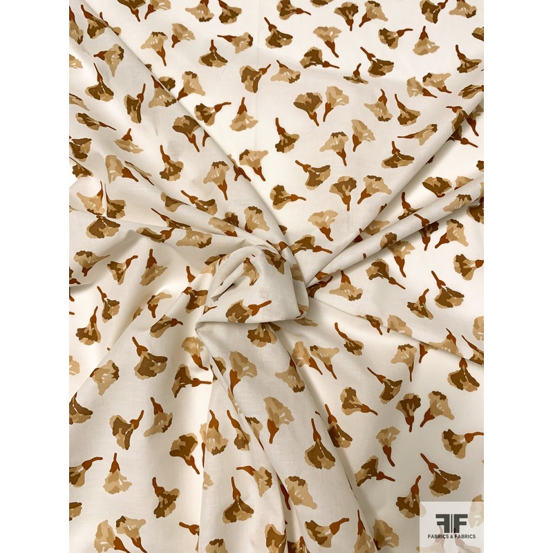 Airy Painterly Floral Printed Cotton Lawn – Caramel Brown / Tan / Off-White Fabric by the Yard