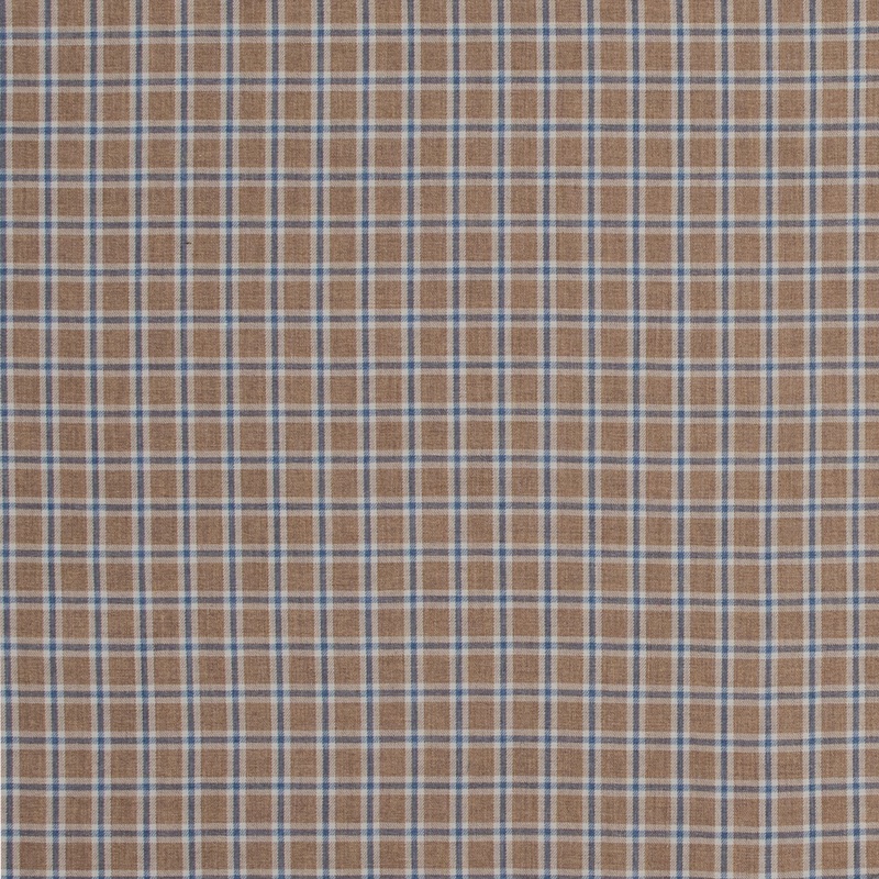 Beige and Blue Plaid Cotton Twill