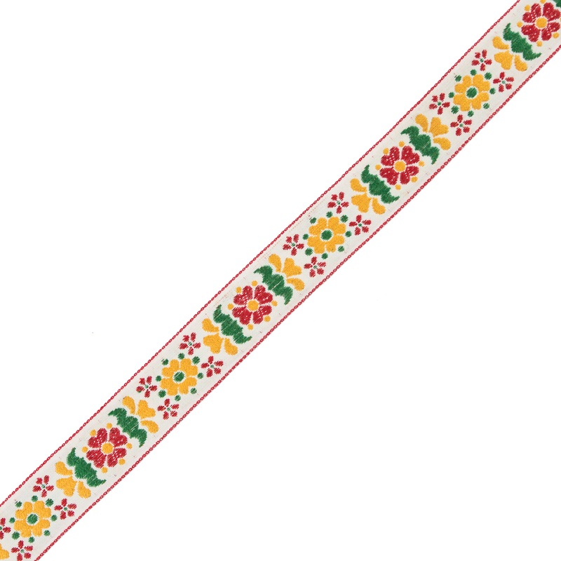 German Red and Yellow Floral Jacquard Ribbon – 0.875″