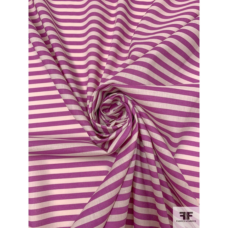 Horizontal Striped Printed Cotton Lawn – Orchid Purple / Light Tan Fabric by the Yard