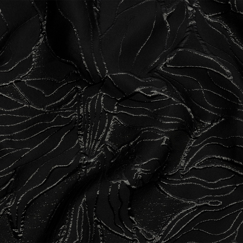Metallic Black Outlined Florals Luxury Brocade