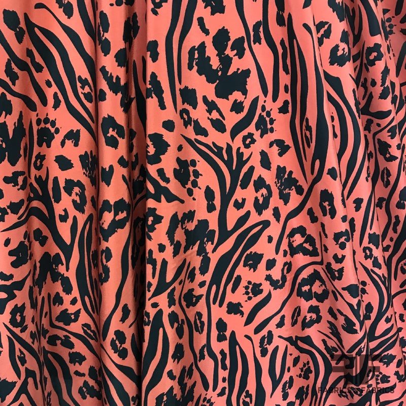 Mixed Animal Printed Crepe De Chine – Orange/Black Fabric by the Yard