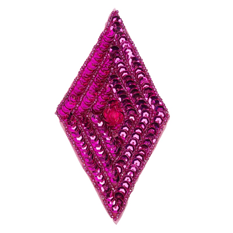 Vintage Fuchsia Sequins and Beaded Diamond Applique – 5″ x 2.75″