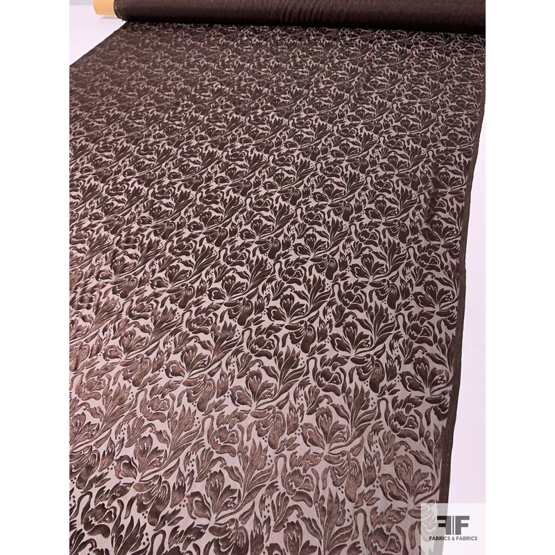 Floral Burnout Silk-Rayon Chiffon – Dark Brown Fabric by the Yard