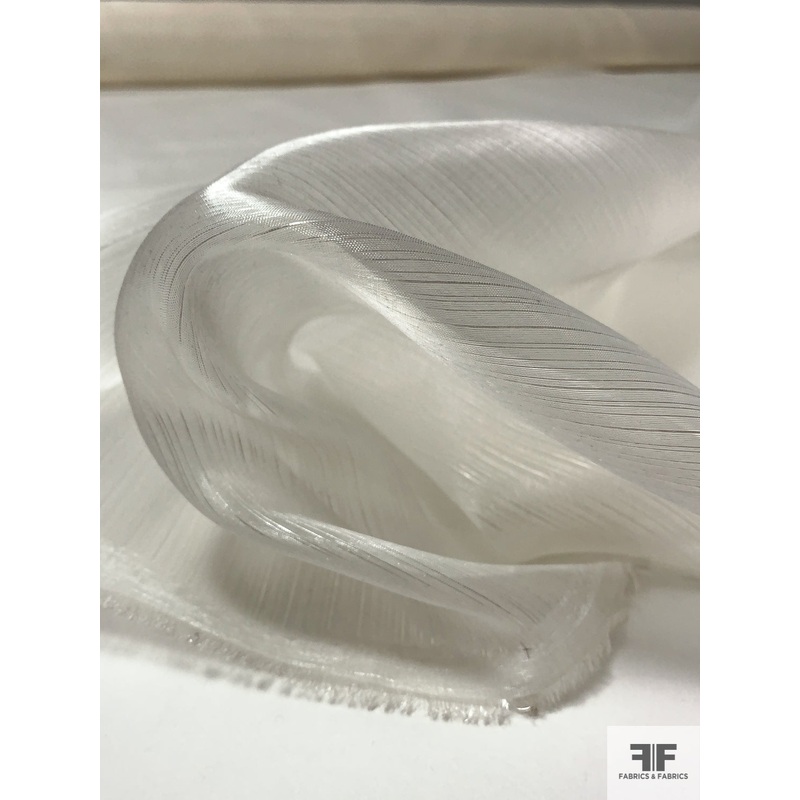 Italian Shimmery Striped Polyester Organza – Shimmery Off-White Fabric by the Yard