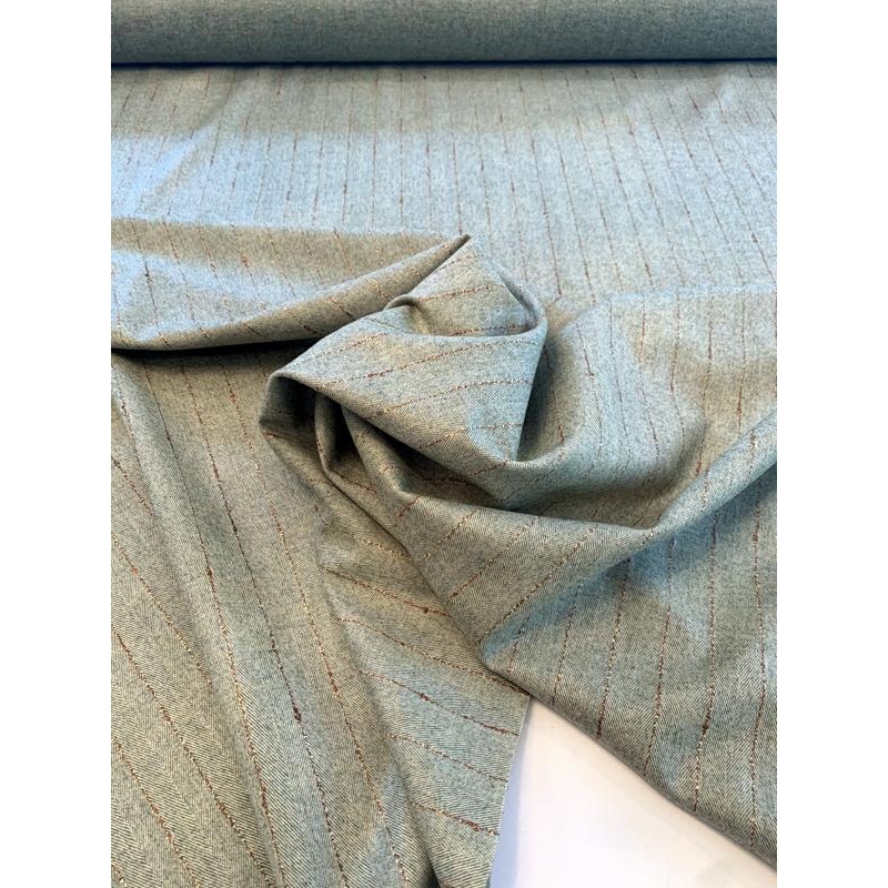 Italian Virgin Wool and Cashmere Blend Striped Suiting – Sage / Beige / Brown Fabric by the Yard