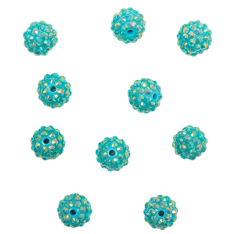 Turquoise AB Rhinestone and Resin Faceted 14mm Beads – 10pc