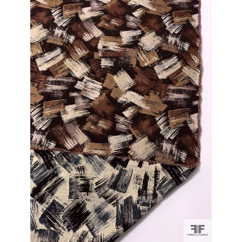 Brushstroke Reversible Stretch Metallic Brocade – Browns / Gold / Black / Grey Fabric by the Yard