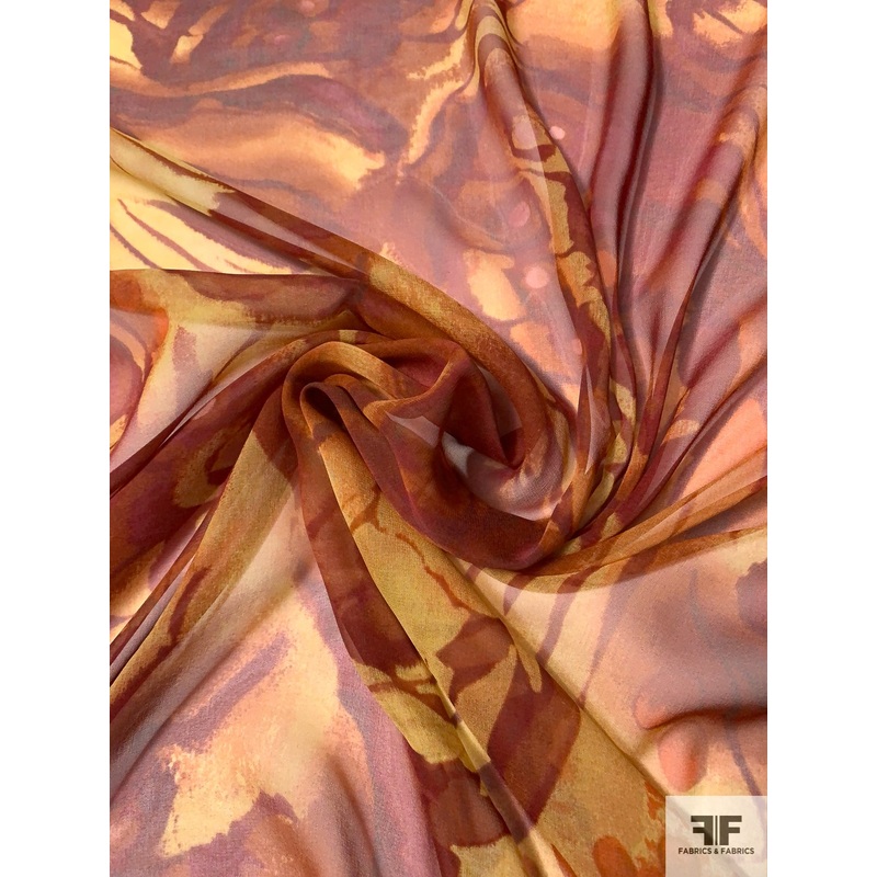 Fiery Tribal Printed Silk Chiffon – Brick Red / Burnt Orange Fabric by the Yard
