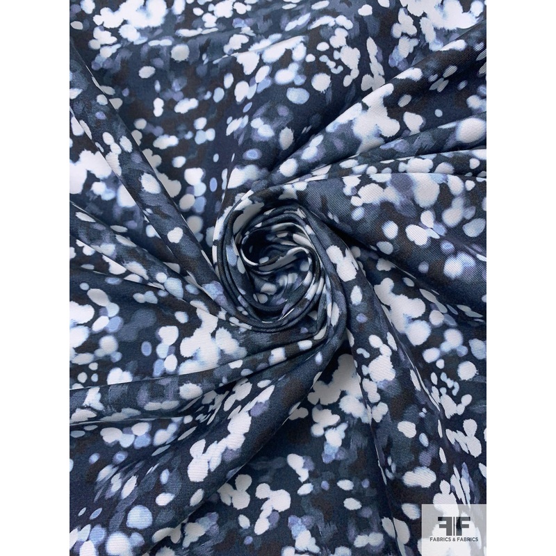 Hazy Lights Printed Silk-Cotton Faille – Navy / White / Soft Blues Fabric by the Yard