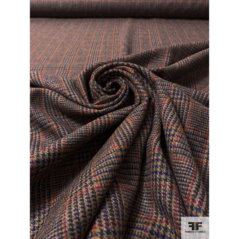 Made in England Glen Plaid Lambswool Suiting – Tan / Maroon / Black / Navy / Evergreen Fabric by the Yard