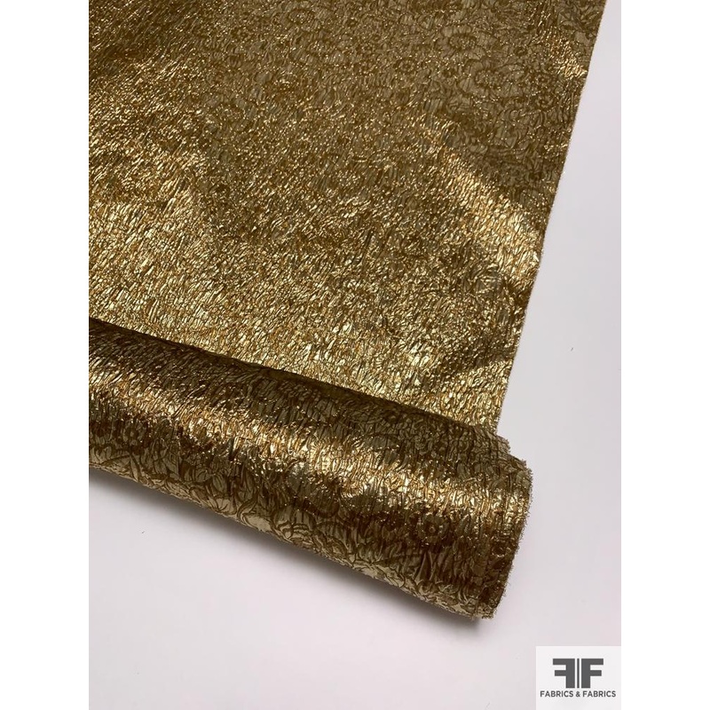 Oscar de la Renta Italian Textured Floral Silk Jacquard Lam – Warm Gold Fabric by the Yard