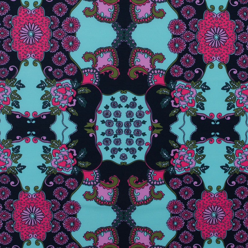 Pink and Green Floral Polyester Jersey