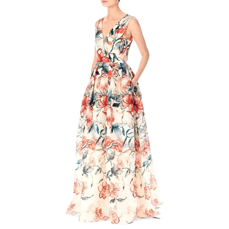 Carolina Herrera Floral Printed Silk Gazar Panel – Rust / Teal / White Fabric by the Panel