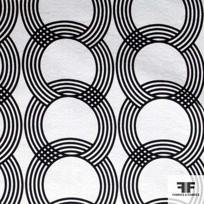 Circle and Ring Printed Cotton Jacquard – Black/White Fabric by the Yard