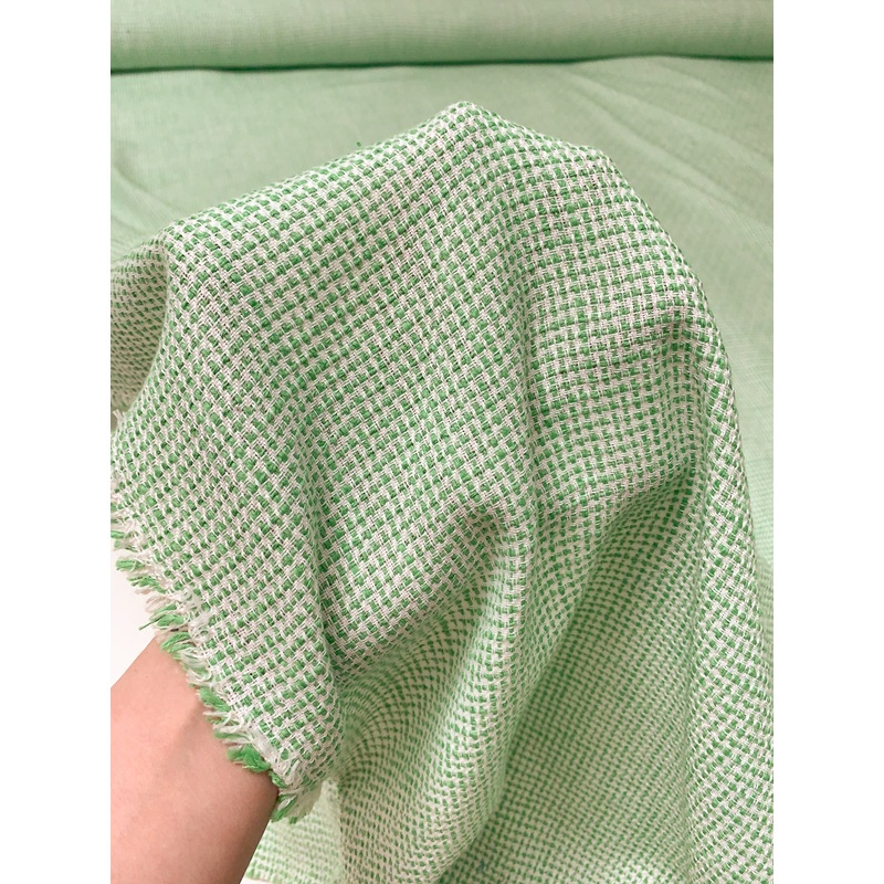 Classic Tweed Suiting – Jade Green / Off-White Fabric by the Yard