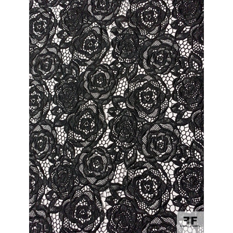 Floral Guipure Lace – Black Fabric by the Yard