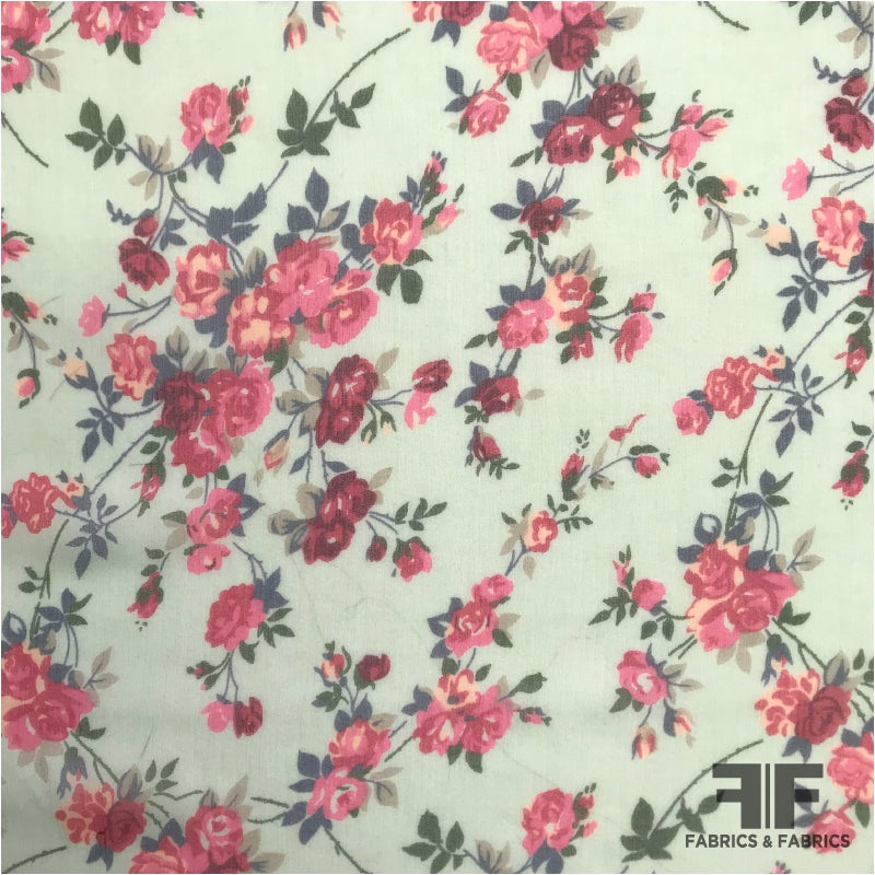 Floral Printed Silk Chiffon – Pink/Green Fabric by the Yard