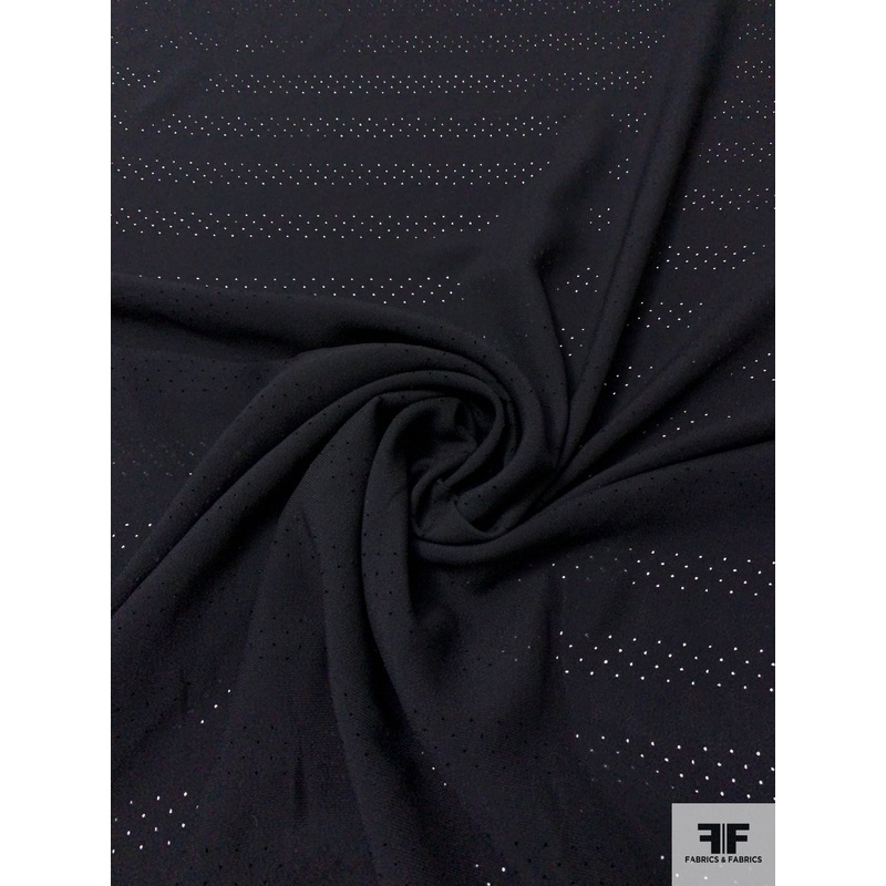Italian Perforated Striped Viscose Blend Woven – Black Fabric by the Yard
