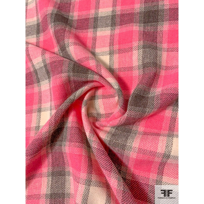 Italian Plaid Wool Blend Jacket Weight – Pink / Grey / Brown / Cream Fabric by the Yard