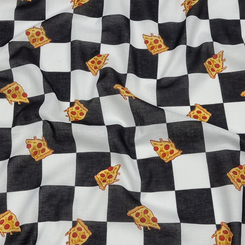 Mercerized Organic Egyptian Cotton Voile – Black, White and Yellow Pizza Check – Toulouse Collection
