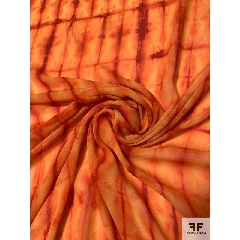 Tie-Dye Printed Rayon Chiffon-Georgette – Orange / Red Fabric by the Yard