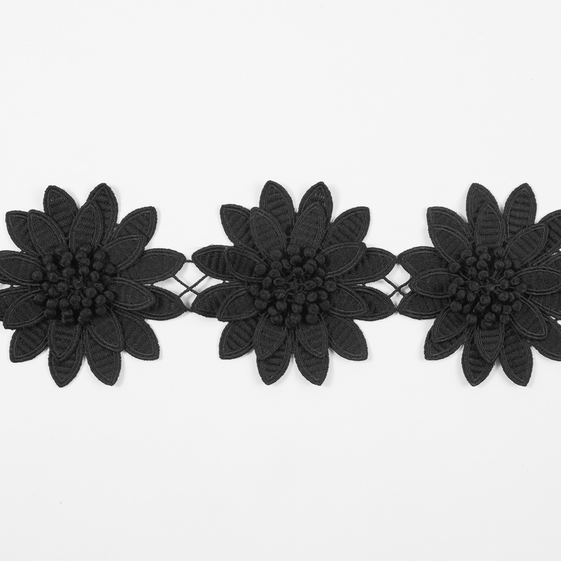 Black 3D Floral Lace Trim – 3.75″