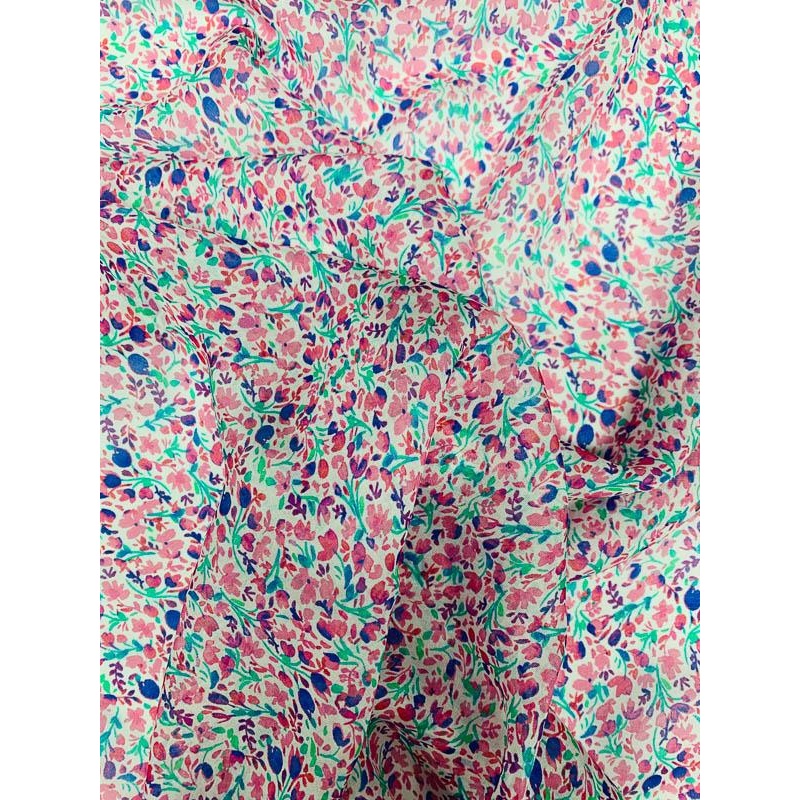 Ditsy Floral Printed Silk Chiffon – Pink / Teal / Violet / White Fabric by the Yard